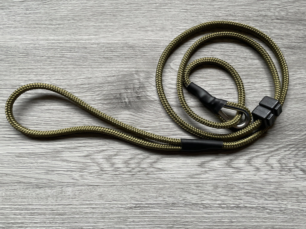 6mm Gundog Slip Lead with metal thimble | Working Dog | Lurcher Field Trial Lightweight Strong Braid Olive Green