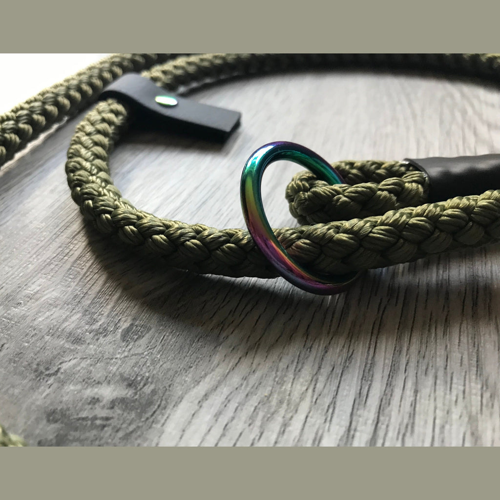Slip Lead dog training lead Gundog  Field Trial Lurcher working dog puppy 10mm  Olive Green
