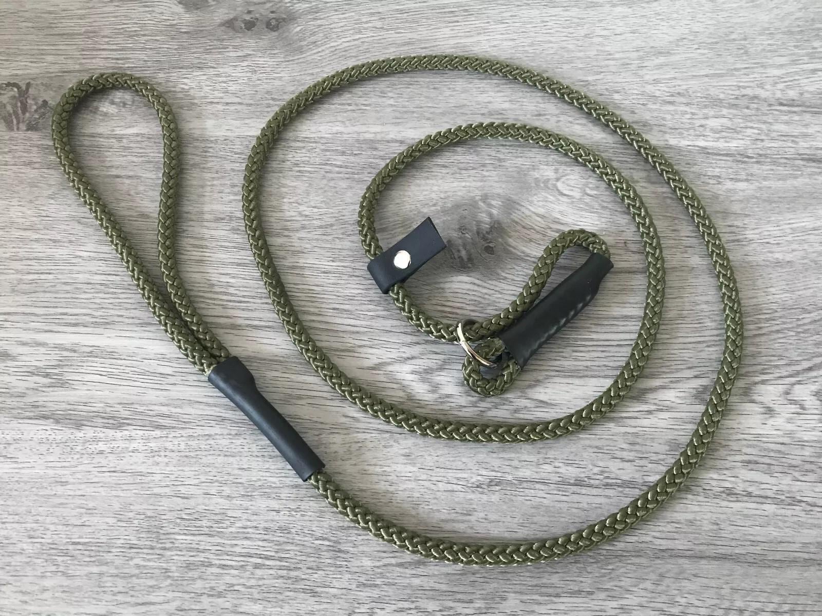 8mm Slip Lead dog Gundog  Training Puppy Competition Field Trial  Braided rope Olive Green