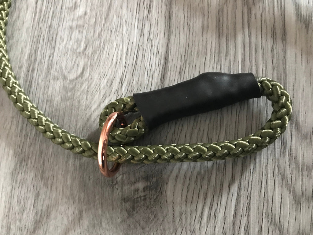 8mm Slip Lead dog Gundog  Training Puppy Competition Field Trial  Braided rope Olive Green