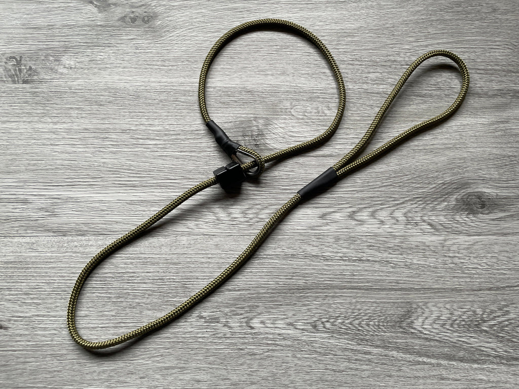 6mm Gundog Slip Lead with metal thimble | Working Dog | Lurcher Field Trial Lightweight Strong Braid Olive Green