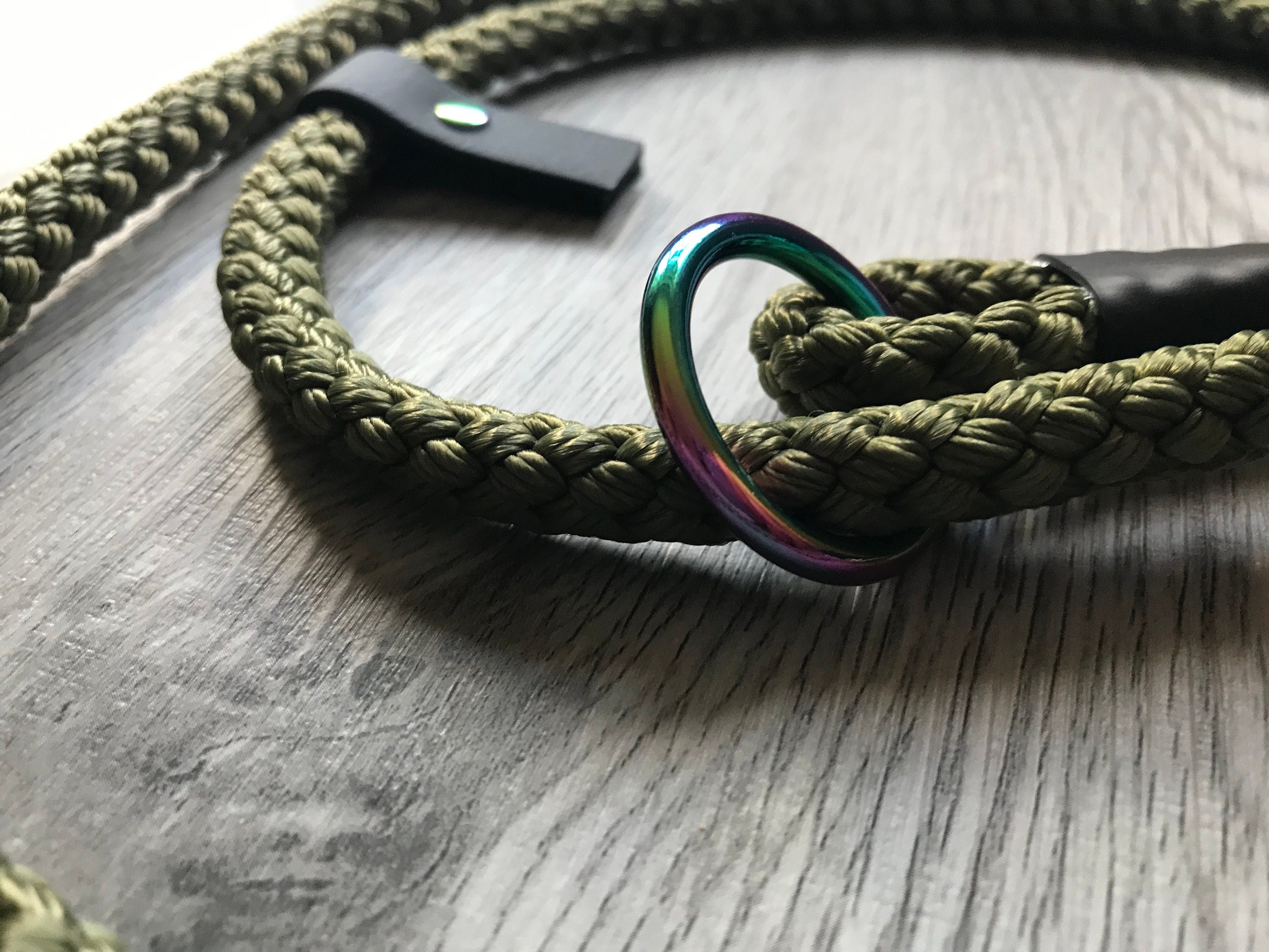 8mm Slip Lead dog Gundog  Training Puppy Competition Field Trial  Braided rope Olive Green