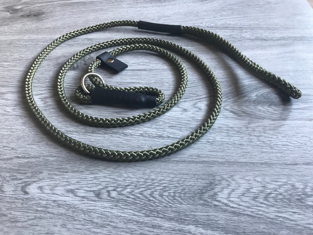 8mm Slip Lead dog Gundog  Training Puppy Competition Field Trial  Braided rope Olive Green