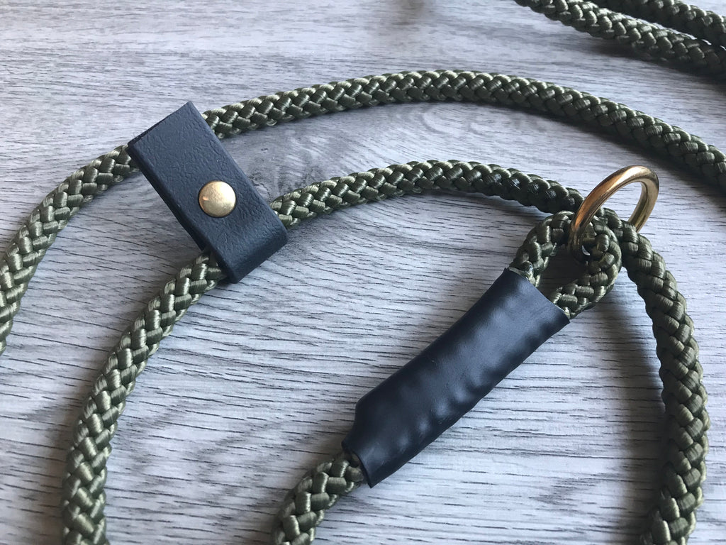 8mm Slip Lead dog Gundog  Training Puppy Competition Field Trial  Braided rope Olive Green