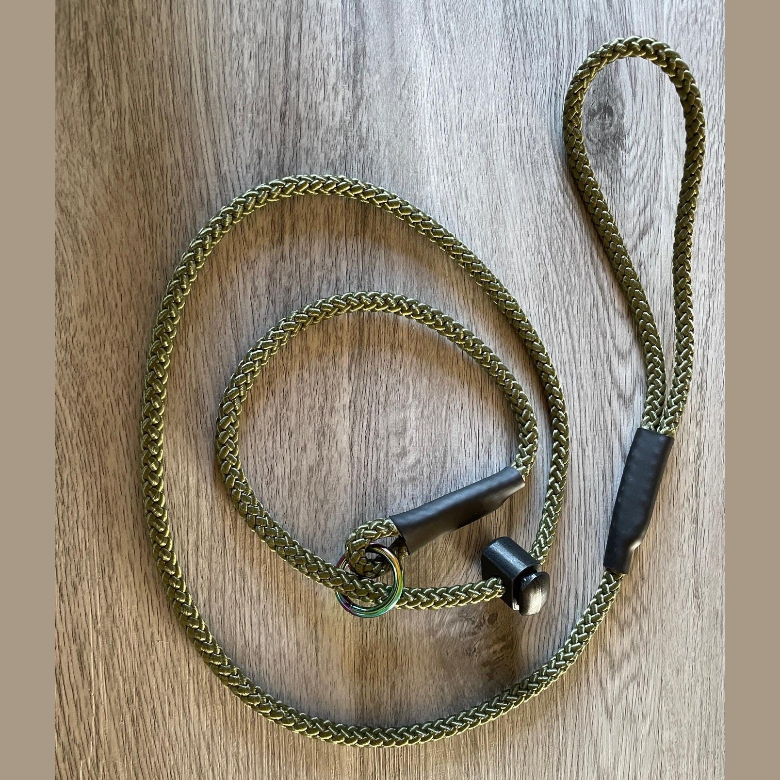 8mm Slip lead Dog Gun dog | long line recall  |  Puppy Training rope slip lead | 1 metre to 10 metres | Adjustable stopper Olive  Khaki